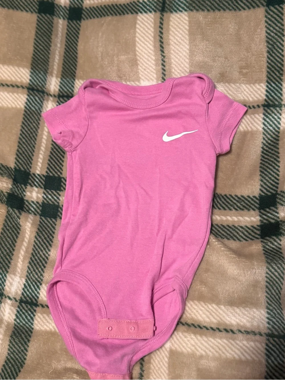 Nike Pink Short-Sleeve Infant Bodysuit with White Swoosh